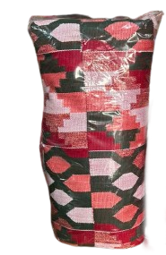AfriKraft™ Red-Pink-Green-White Kente Cloth Bundle – 10 Yards Handwoven Geometric Diamonds