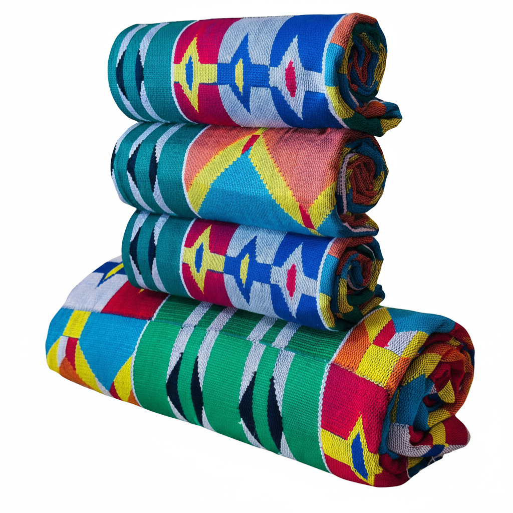 AfriKraft™ Red-Pink-Green-White Handwoven Kente Cloth – Vibrant Geometric Masterpieces